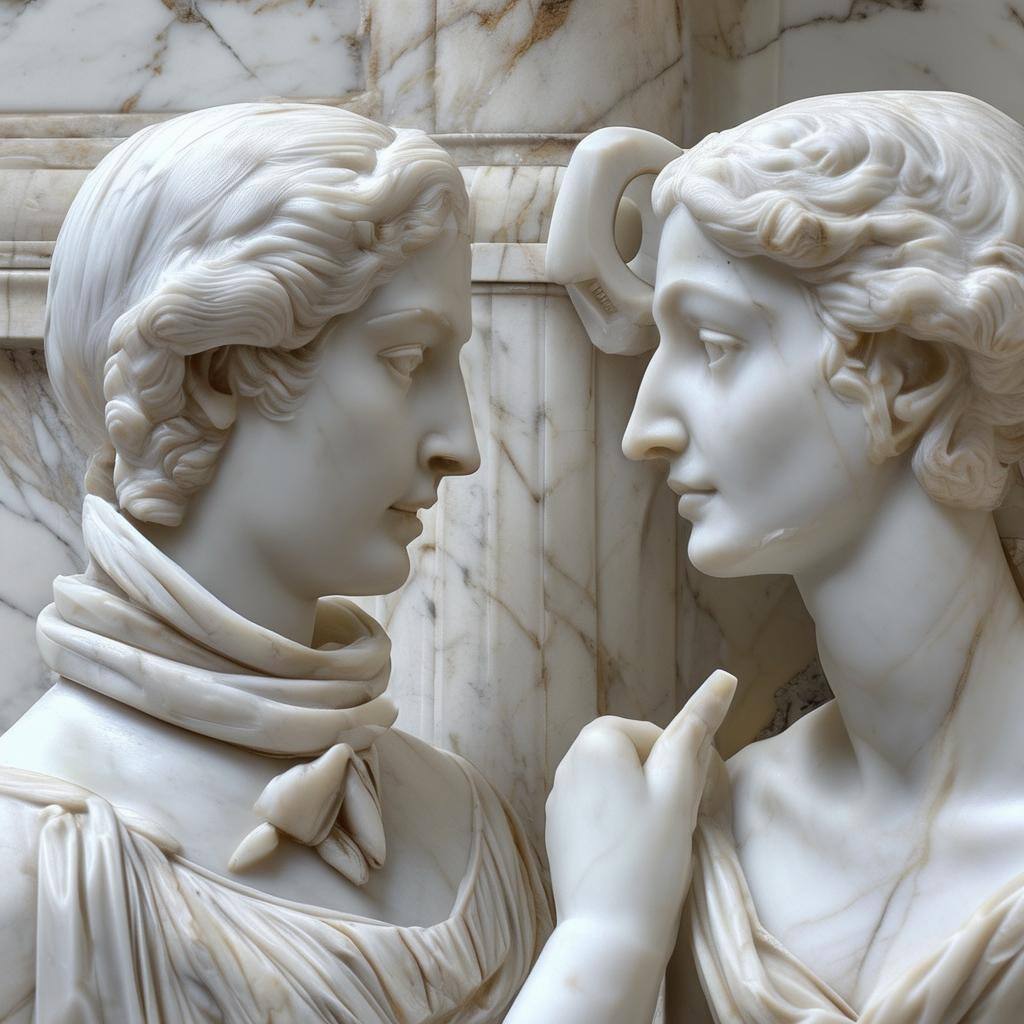 capital call personified, meeting for the first time, marble, poster work