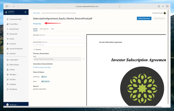 Click Manage Tags