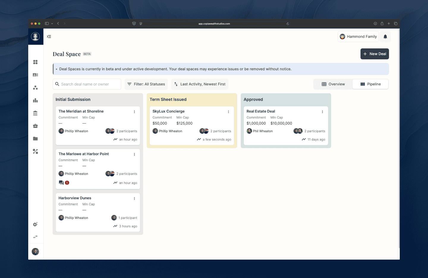Copia deal space - run complex family office workflows